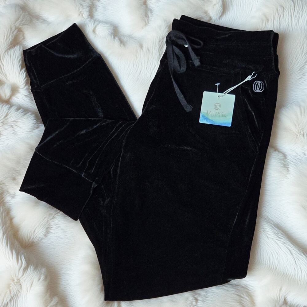 New BALANCE COLLECTION Black Velvet Drawstring Jogger Pants M